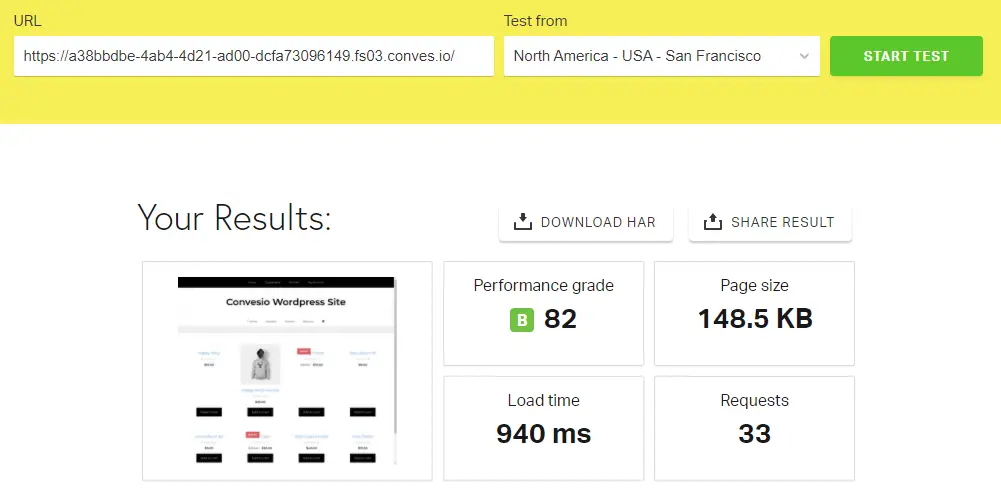 Pingdom Speed Test Report for Convesio