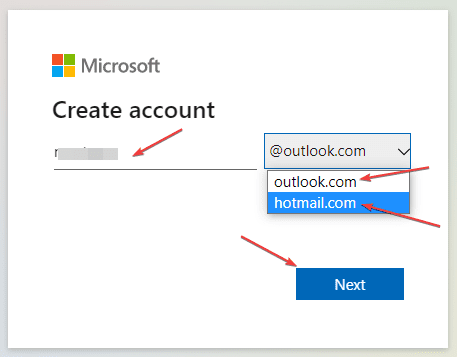 Choose username to create Microsoft Account
