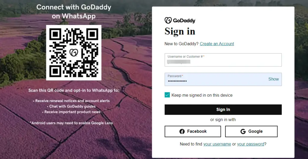 Login to GoDaddy Dashboard