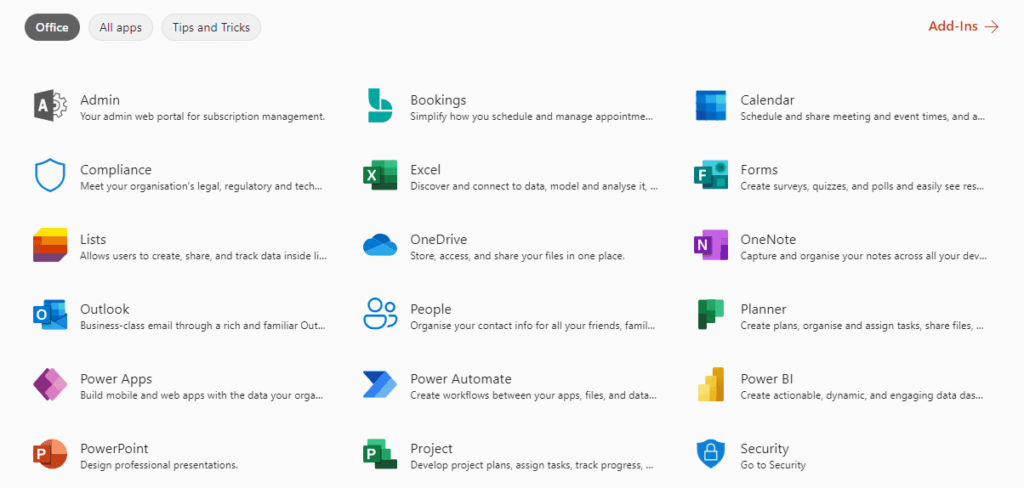 Microsoft 365 all official apps and web apps