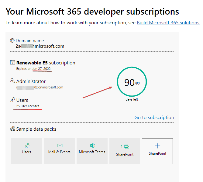 Microsoft Office 365 Developer (E5) Subscription Dashboard