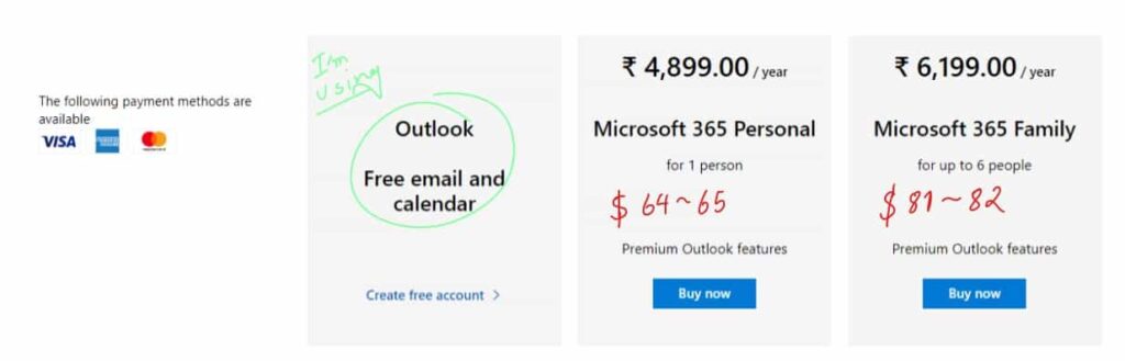 Microsoft Office Pricing in Indian Currency