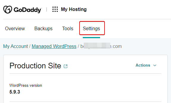 Open GoDaddy Managed WordPress Hosting Settings