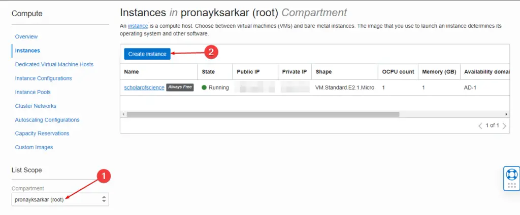 Create Instances Oracle Cloud