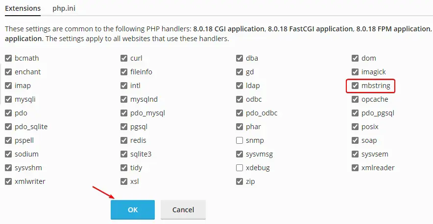 Enable mbstring php extension on Plesk