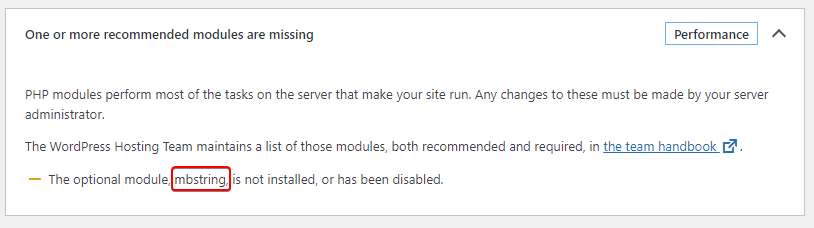 Missing mbstring module WordPress