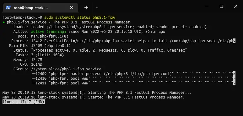 PHP-FPM Status Running