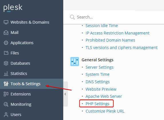 Plesk Control Panel Tools and Settings