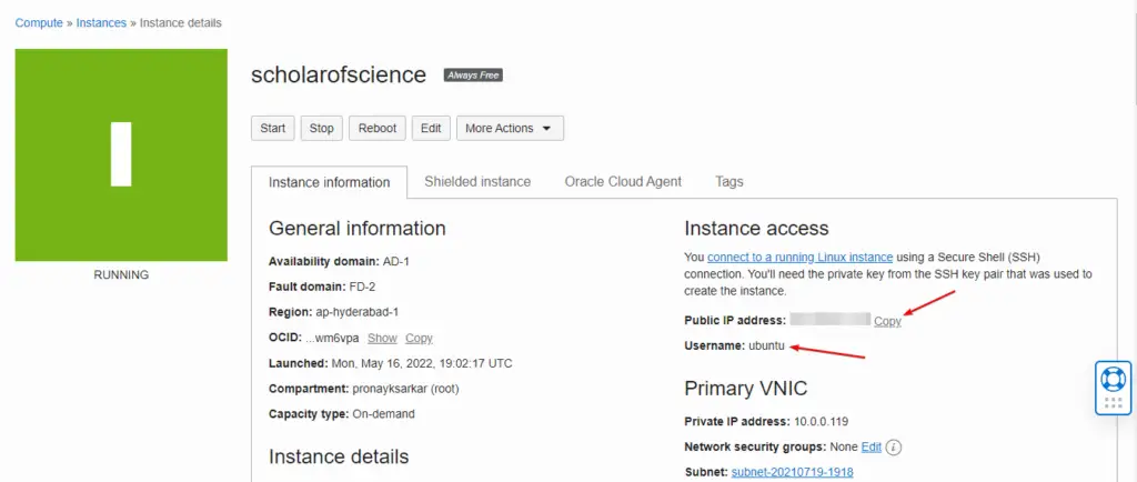 Running Oracle Cloud Instance