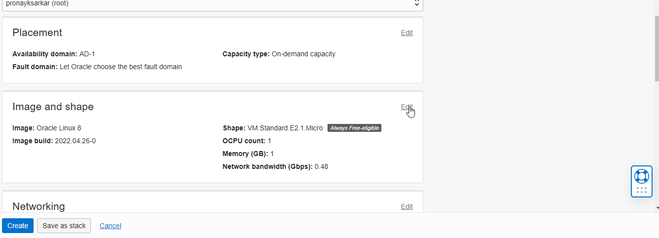 Select OS Image and Shape Ubuntu Oracle Cloud