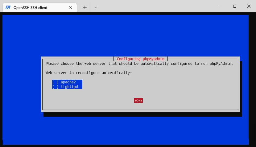 Select Webserver for phpMyAdmin