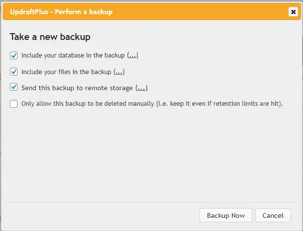 Check UpdraftPlus Backup Options