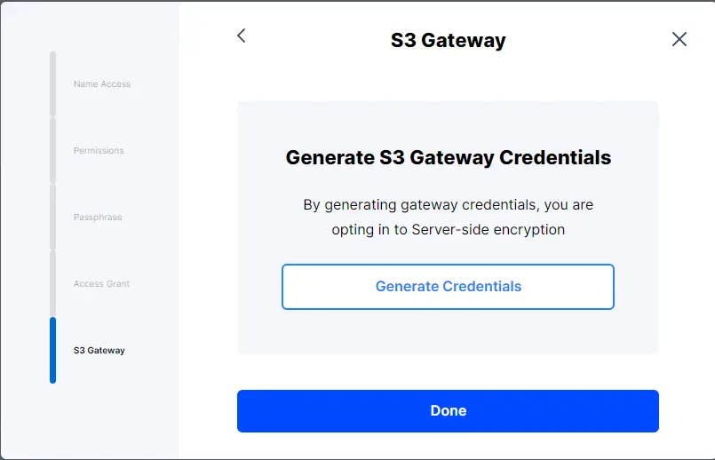 Generate S3 Credentials Storj