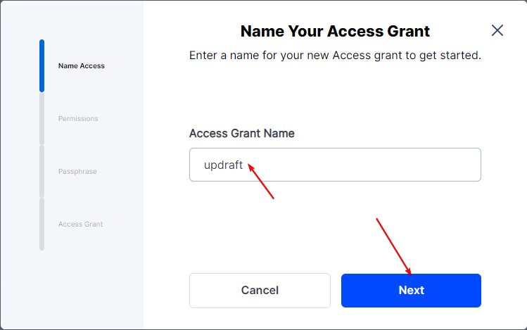 Set Access Grant Name Storj DCS