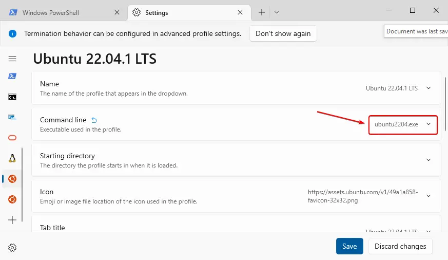 Ubuntu 22.04 LTS Windows Terminal Command Location
