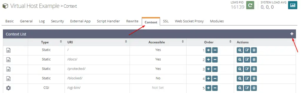 Add new virtual host context LiteSpeed web server