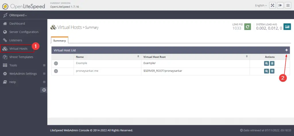 Add new virtual host on OpenLiteSpeed