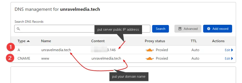 Configure DNS with Server IP Public IP Address