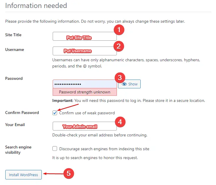 Enter WordPress Admin Credentials for Subdomain