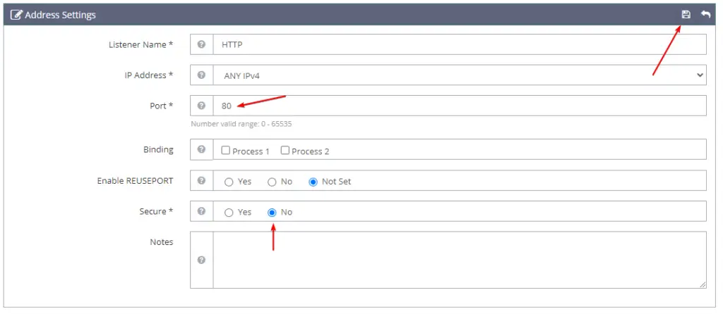 HTTP Listener port 80 OpenLiteSpeed