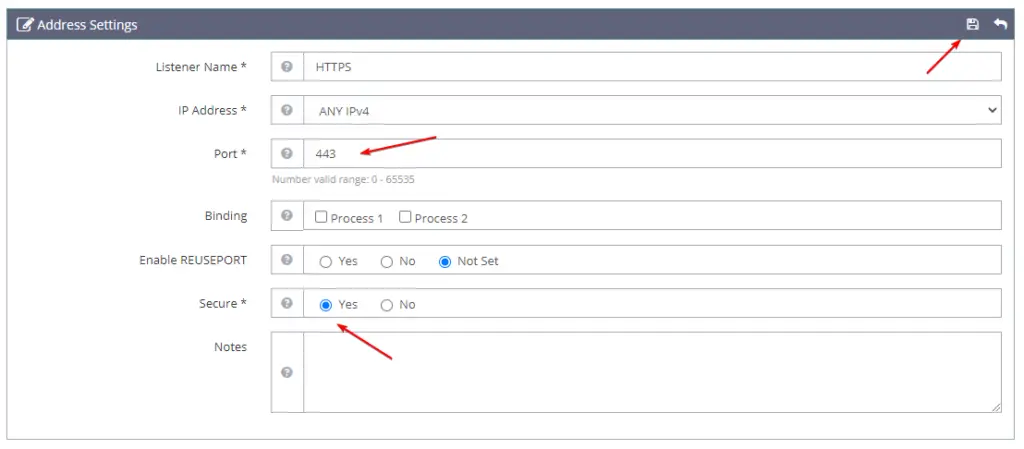 HTTPS Listener port 443 OpenLiteSpeed