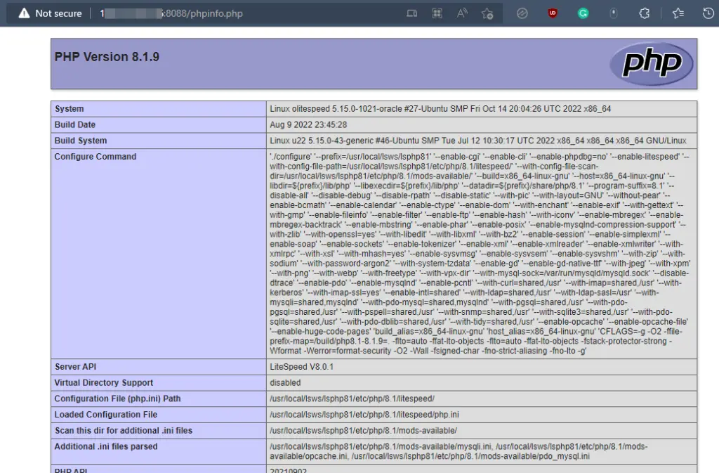 Latest PHP Configured on OLS