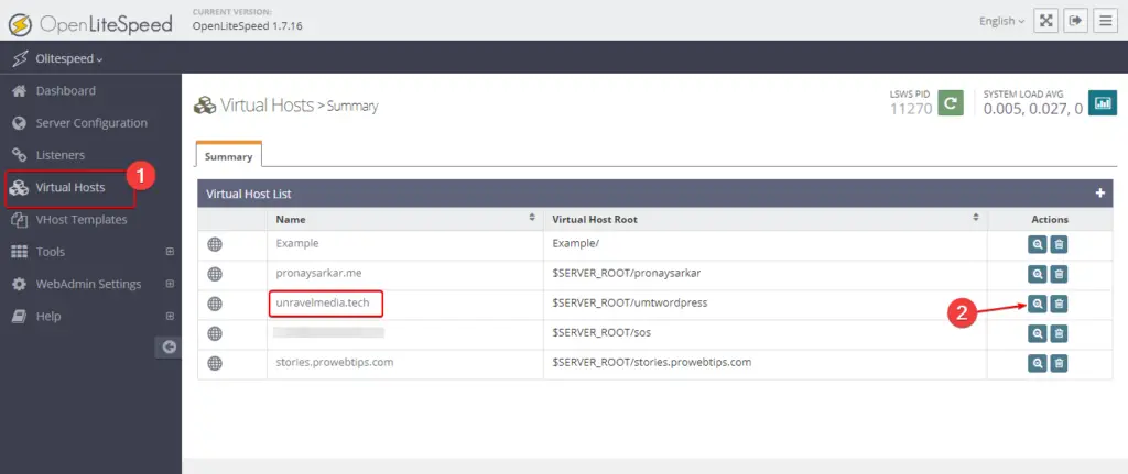 Select Virtual Host to Add Security Headers on OpenLiteSpeed