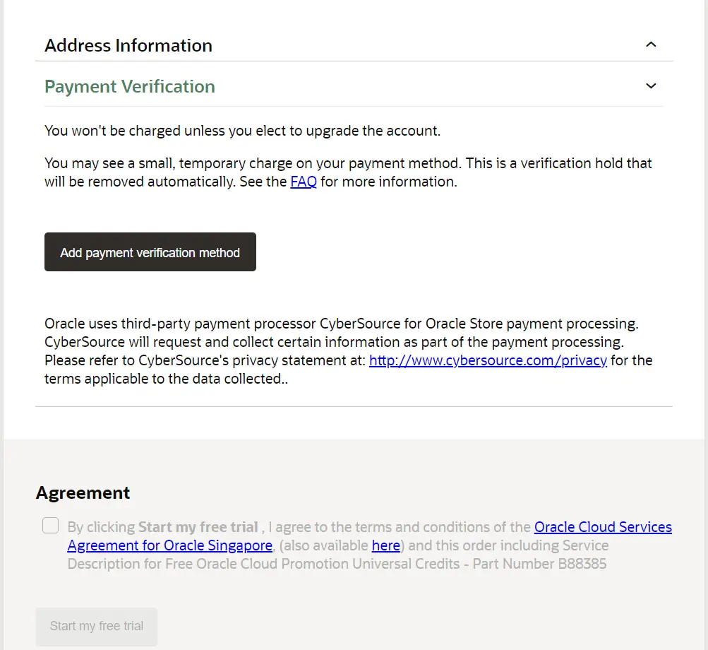 Payment Information Oracle Cloud Registration Payment Information - Oracle Cloud - Registration